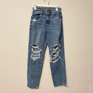 American Eagle Denim Blue Jeans Highest Rise Baggy Straight Size 2R Distressed